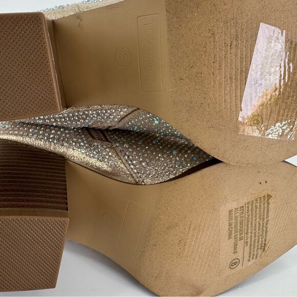 Top Moda Women's Rhinestone Bling Glitter Knee High Almond Western Boots Size 8 - Picture 9 of 10